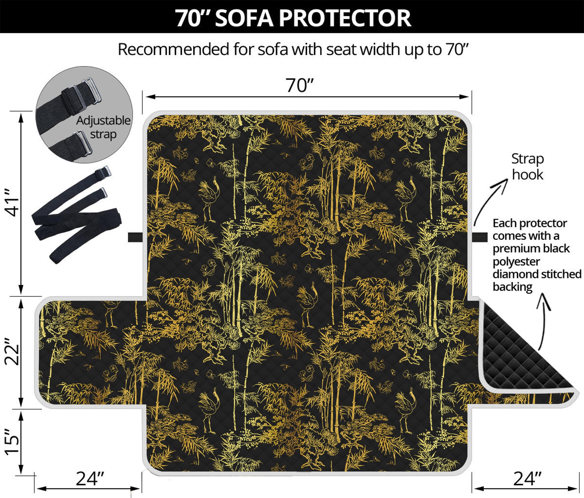 Gold And Black Japanese Bamboo Print Sofa Protector