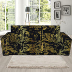 Gold And Black Japanese Bamboo Print Sofa Slipcover