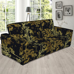 Gold And Black Japanese Bamboo Print Sofa Slipcover