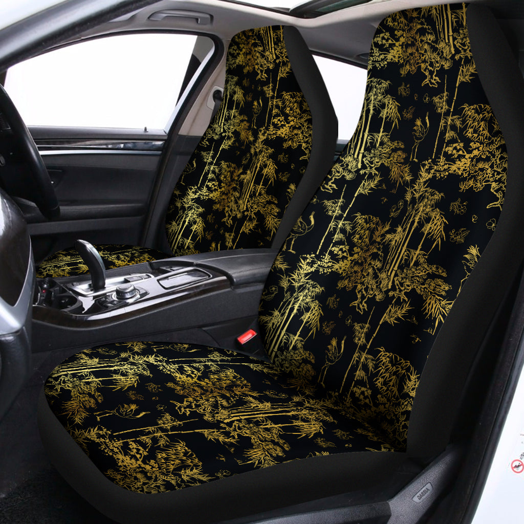 Gold And Black Japanese Bamboo Print Universal Fit Car Seat Covers