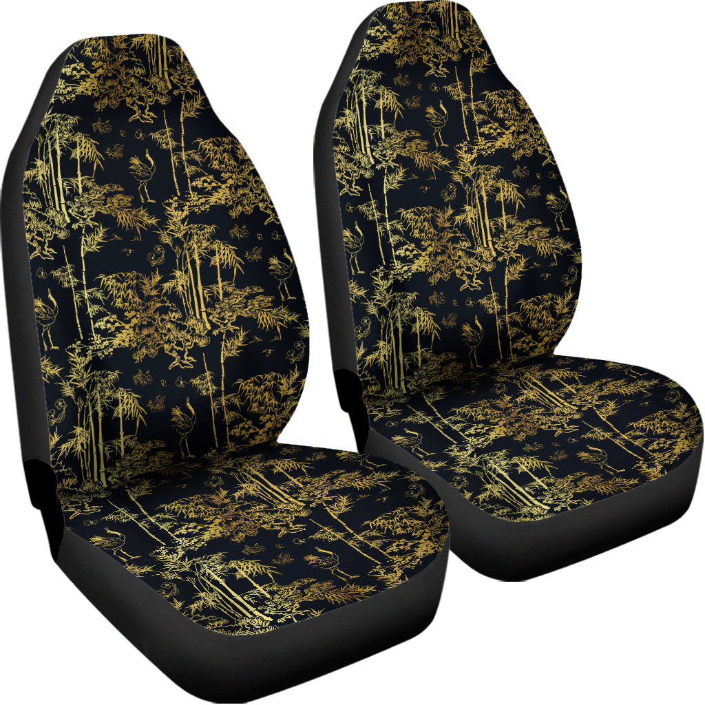 Gold And Black Japanese Bamboo Print Universal Fit Car Seat Covers