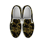 Gold And Black Japanese Bamboo Print White Slip On Shoes