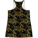 Gold And Black Japanese Bamboo Print Women's Racerback Tank Top