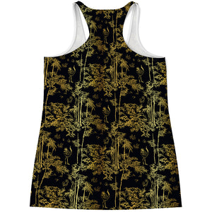 Gold And Black Japanese Bamboo Print Women's Racerback Tank Top