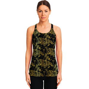 Gold And Black Japanese Bamboo Print Women's Racerback Tank Top