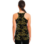 Gold And Black Japanese Bamboo Print Women's Racerback Tank Top