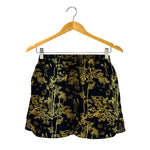 Gold And Black Japanese Bamboo Print Women's Shorts