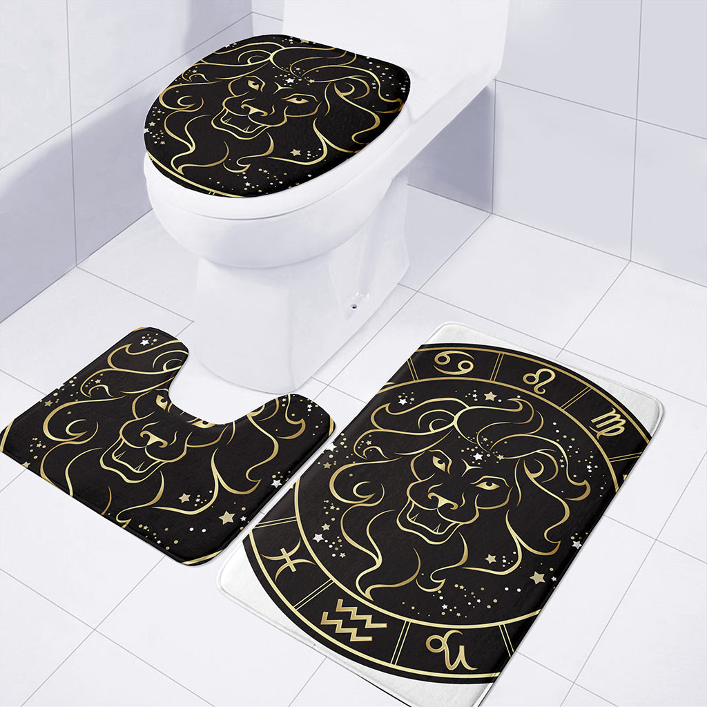 Gold And Black Leo Sign Print 3 Piece Bath Mat Set