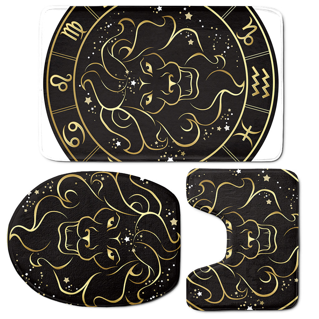 Gold And Black Leo Sign Print 3 Piece Bath Mat Set