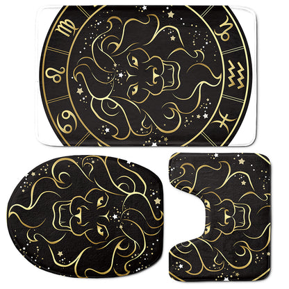 Gold And Black Leo Sign Print 3 Piece Bath Mat Set