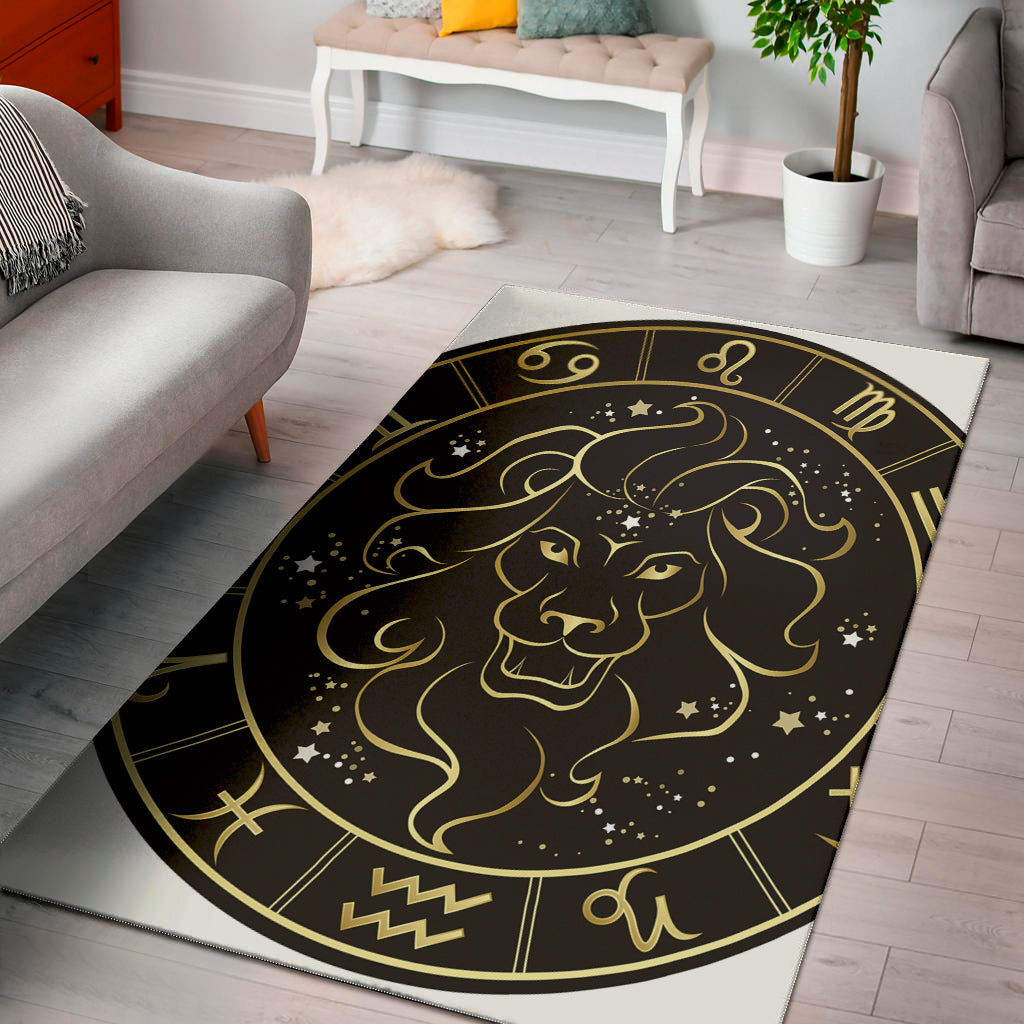 Gold And Black Leo Sign Print Area Rug