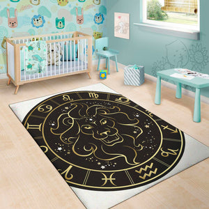 Gold And Black Leo Sign Print Area Rug