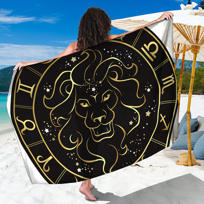 Gold And Black Leo Sign Print Beach Sarong Wrap