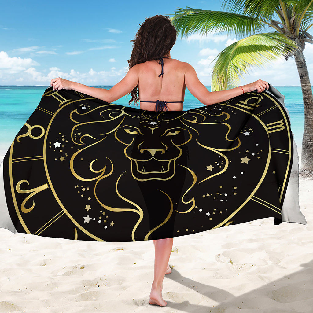 Gold And Black Leo Sign Print Beach Sarong Wrap