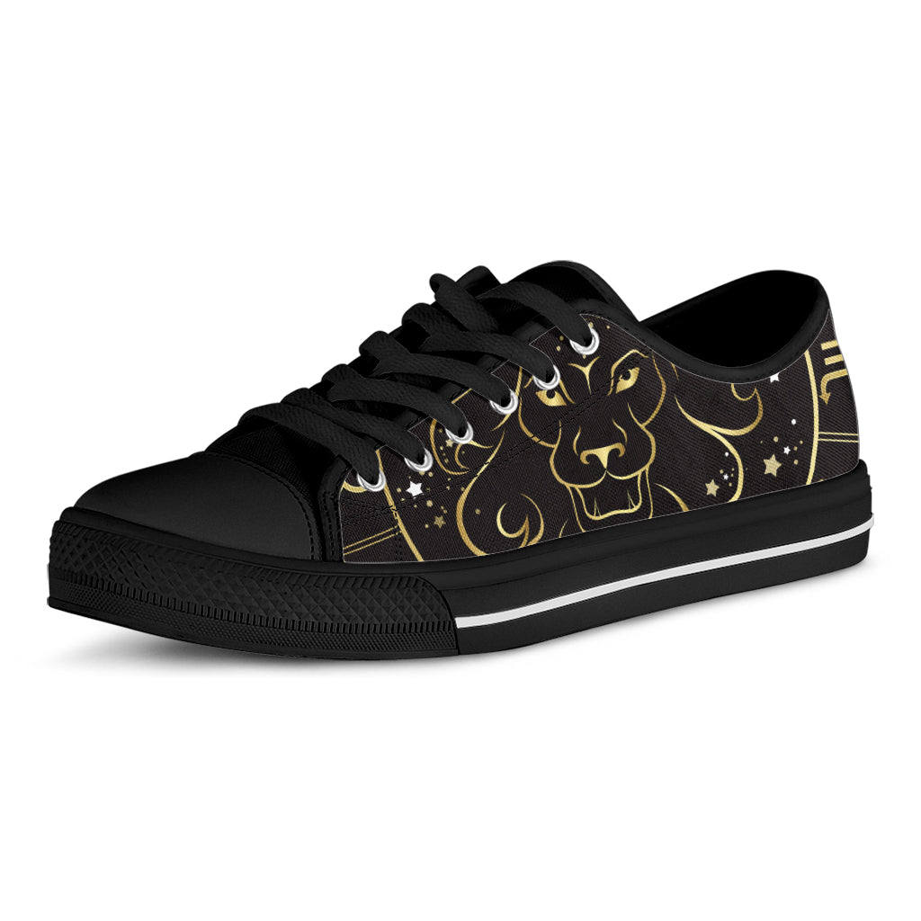 Gold And Black Leo Sign Print Black Low Top Shoes 