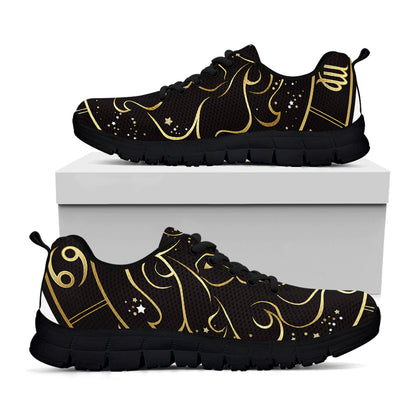 Gold And Black Leo Sign Print Black Sneakers