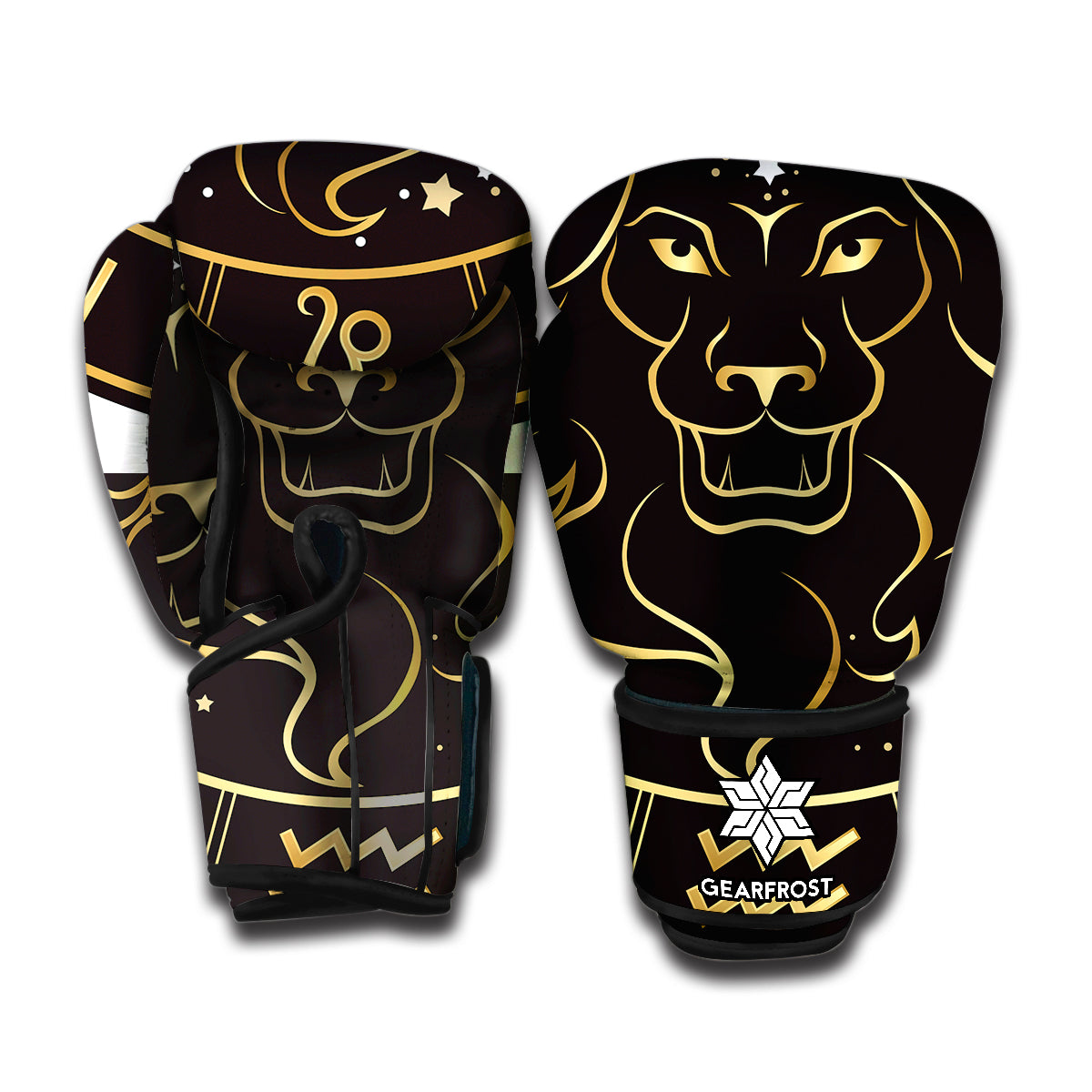 Gold And Black Leo Sign Print Boxing Gloves