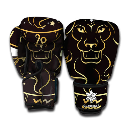 Gold And Black Leo Sign Print Boxing Gloves