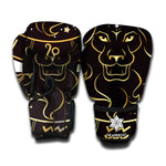 Gold And Black Leo Sign Print Boxing Gloves