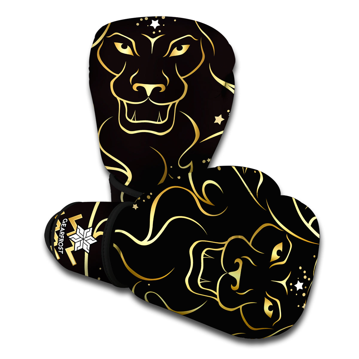 Gold And Black Leo Sign Print Boxing Gloves