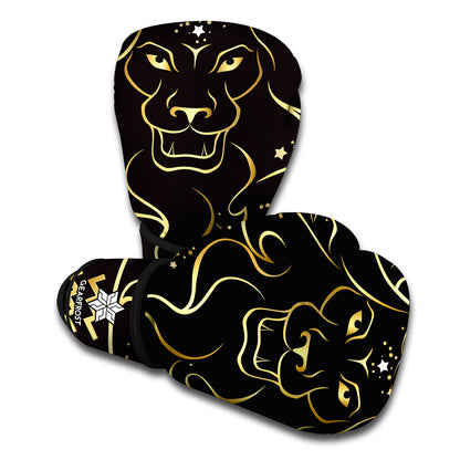 Gold And Black Leo Sign Print Boxing Gloves