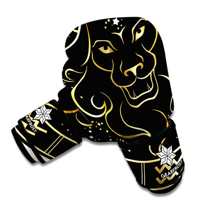 Gold And Black Leo Sign Print Boxing Gloves