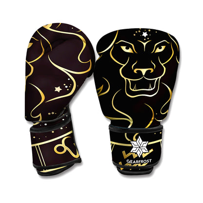 Gold And Black Leo Sign Print Boxing Gloves