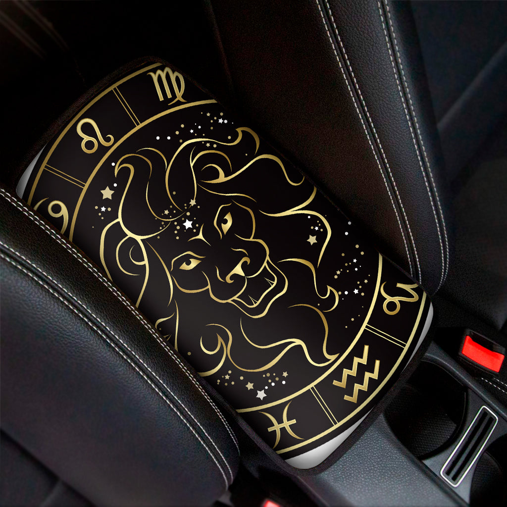 Gold And Black Leo Sign Print Car Center Console Cover