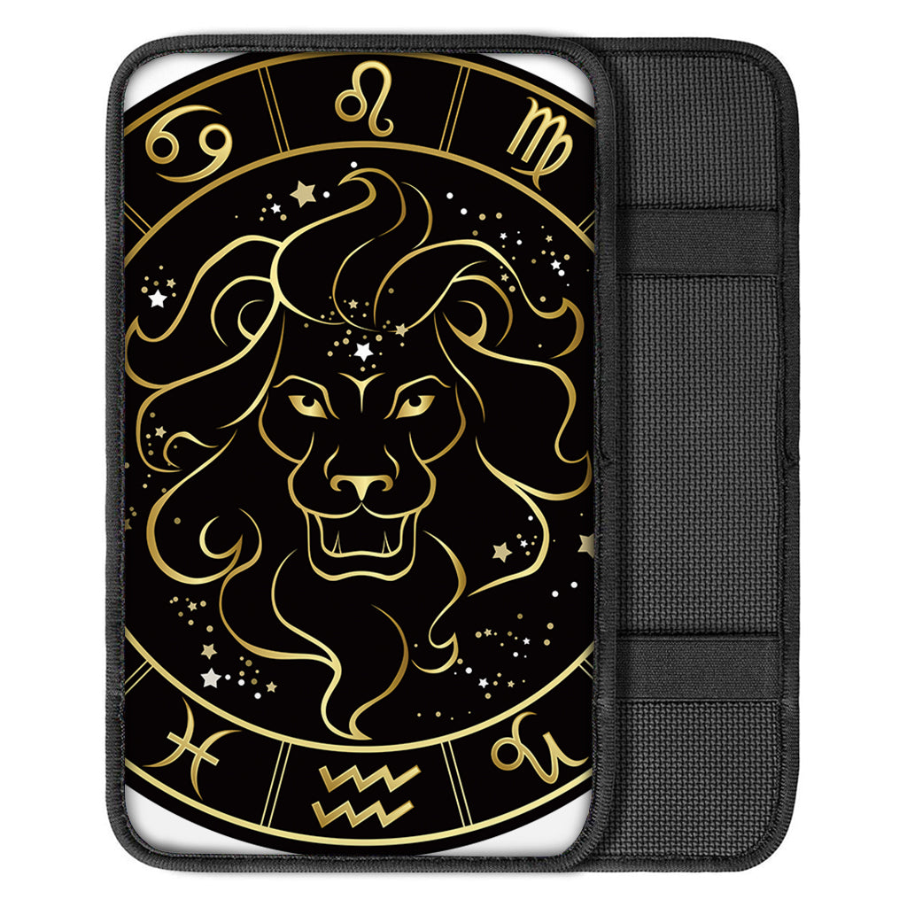Gold And Black Leo Sign Print Car Center Console Cover