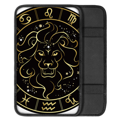 Gold And Black Leo Sign Print Car Center Console Cover