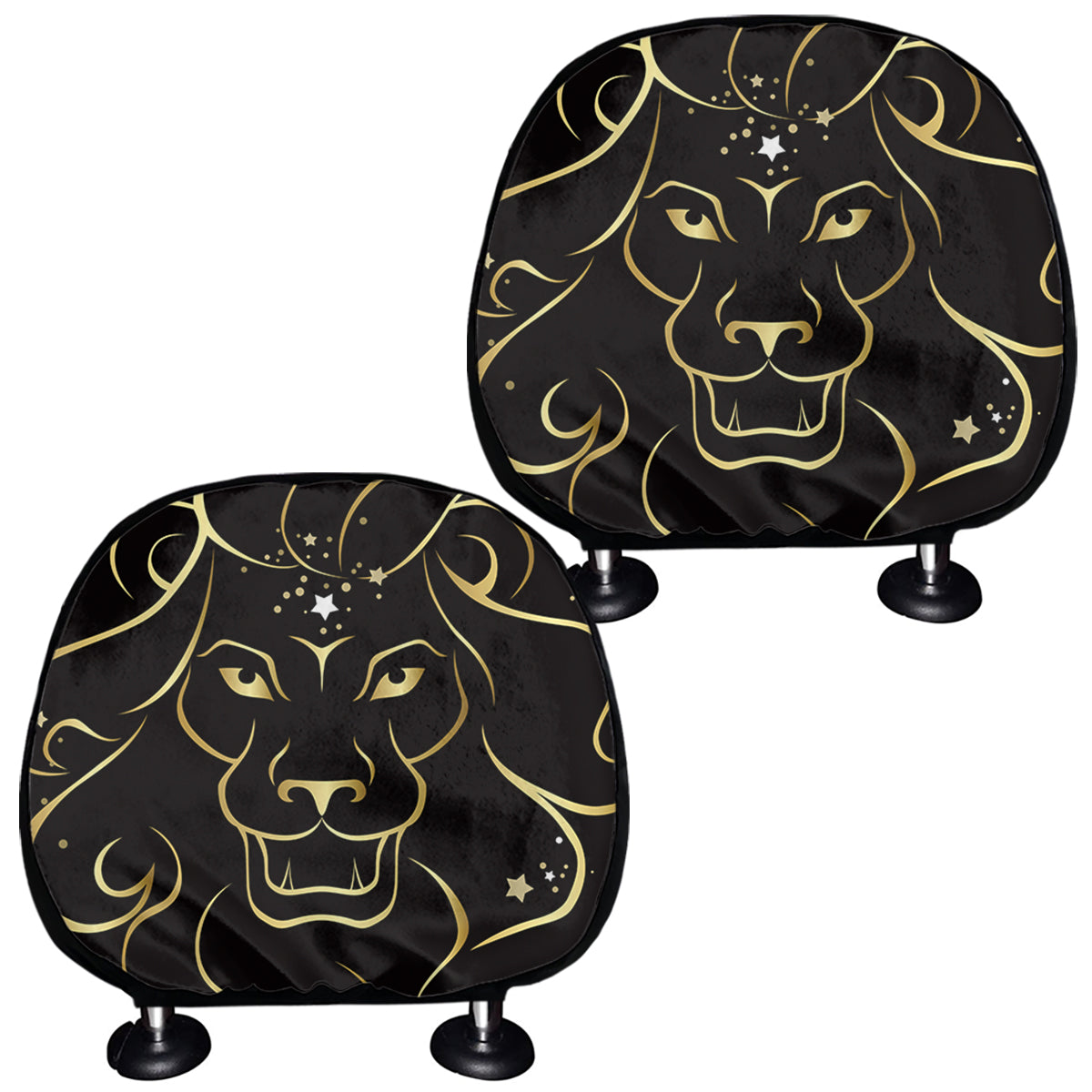 Gold And Black Leo Sign Print Car Headrest Covers