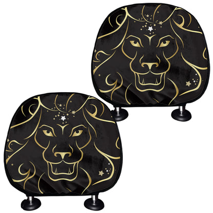 Gold And Black Leo Sign Print Car Headrest Covers