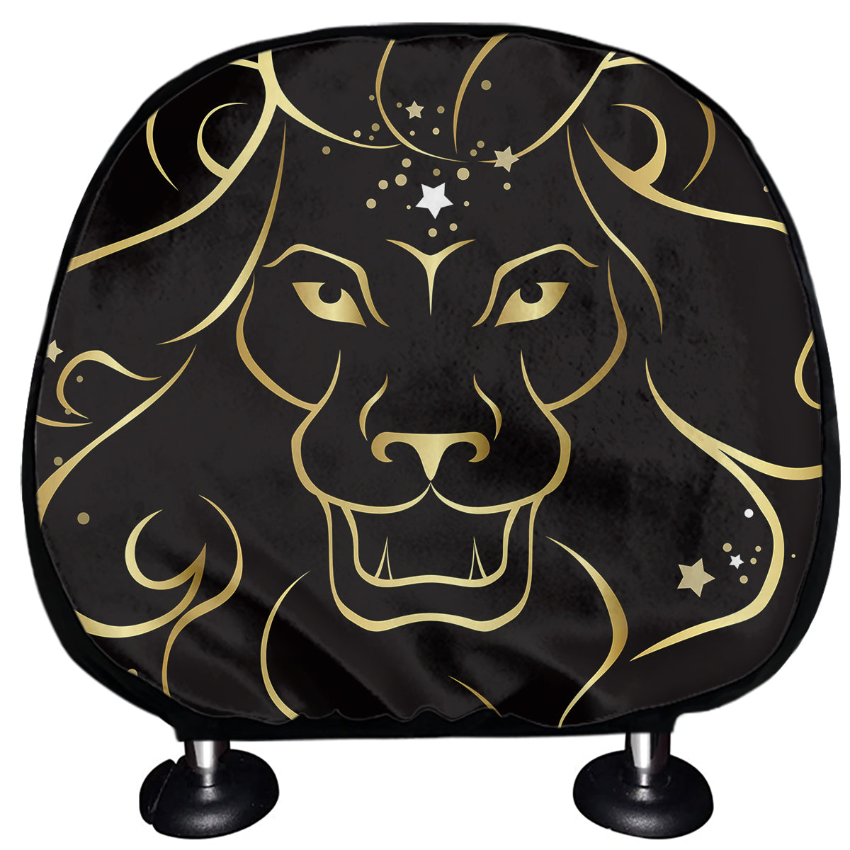 Gold And Black Leo Sign Print Car Headrest Covers