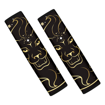 Gold And Black Leo Sign Print Car Seat Belt Covers