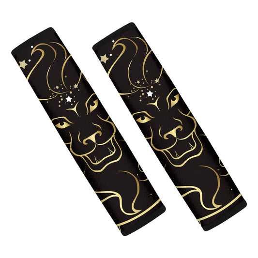 Gold And Black Leo Sign Print Car Seat Belt Covers