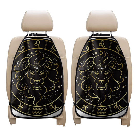 Gold And Black Leo Sign Print Car Seat Organizers