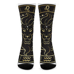 Gold And Black Leo Sign Print Crew Socks
