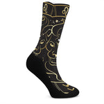 Gold And Black Leo Sign Print Crew Socks