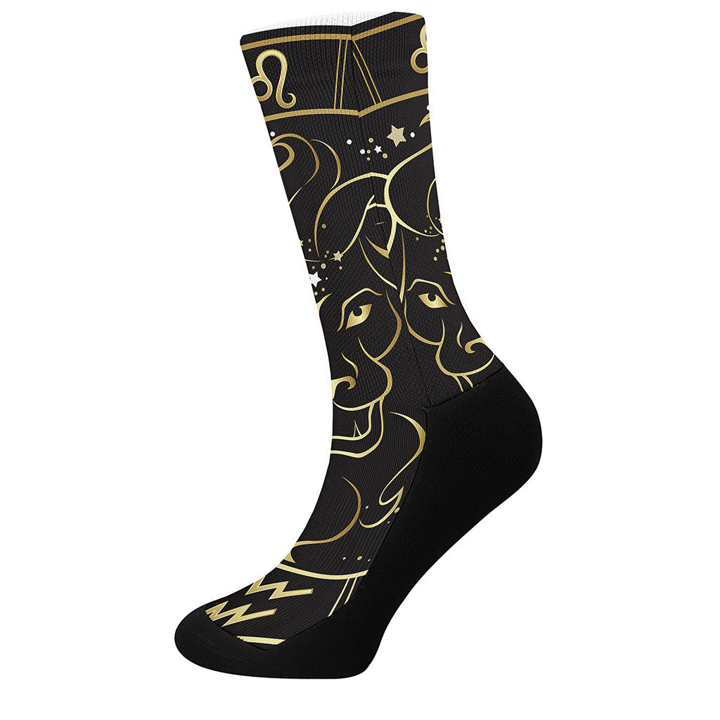 Gold And Black Leo Sign Print Crew Socks