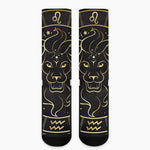 Gold And Black Leo Sign Print Crew Socks