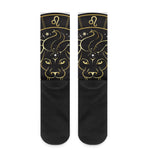 Gold And Black Leo Sign Print Crew Socks