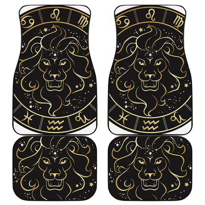Gold And Black Leo Sign Print Front and Back Car Floor Mats