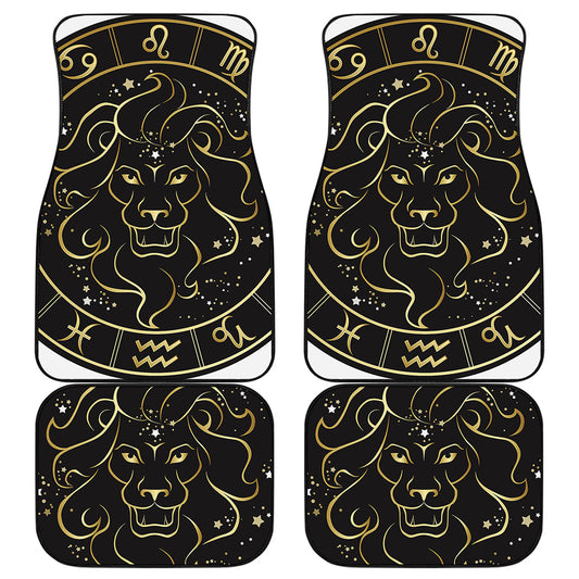 Gold And Black Leo Sign Print Front and Back Car Floor Mats