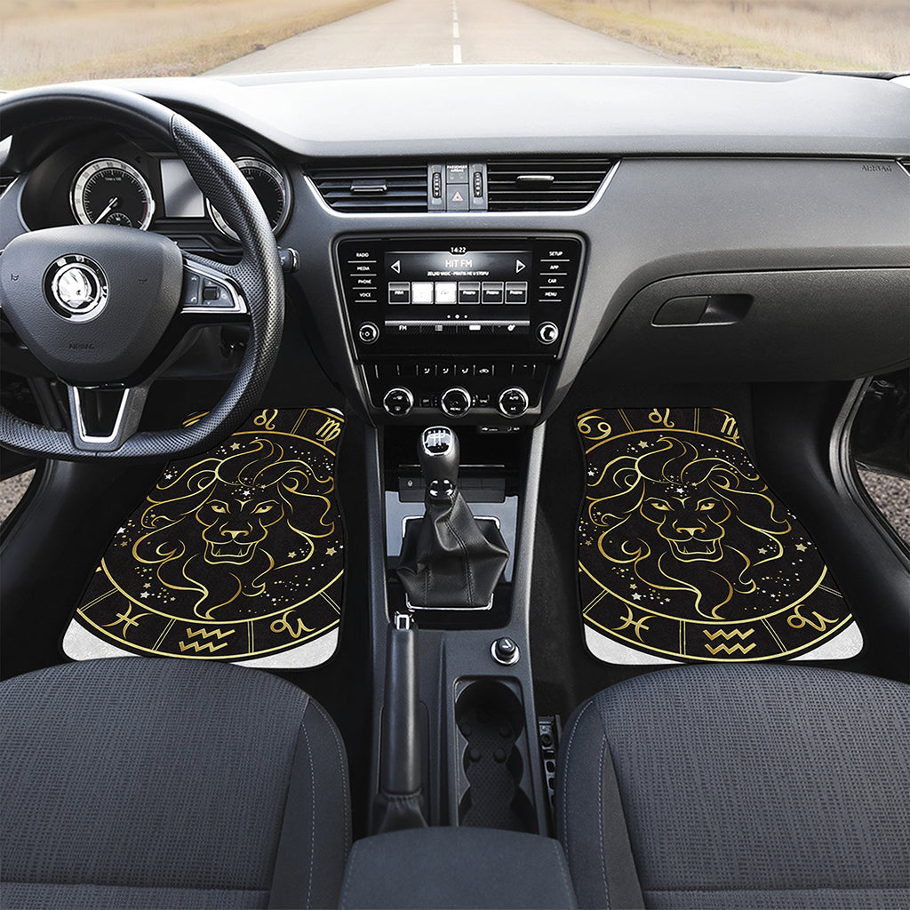 Gold And Black Leo Sign Print Front and Back Car Floor Mats