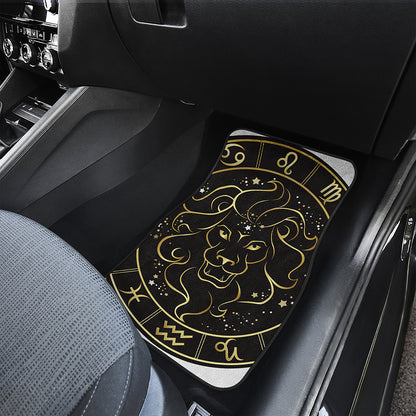 Gold And Black Leo Sign Print Front and Back Car Floor Mats
