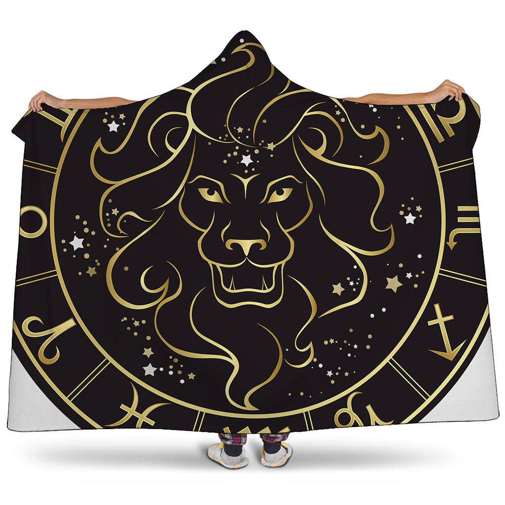 Gold And Black Leo Sign Print Hooded Blanket