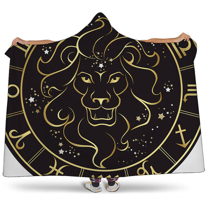 Gold And Black Leo Sign Print Hooded Blanket