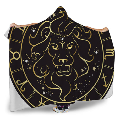 Gold And Black Leo Sign Print Hooded Blanket