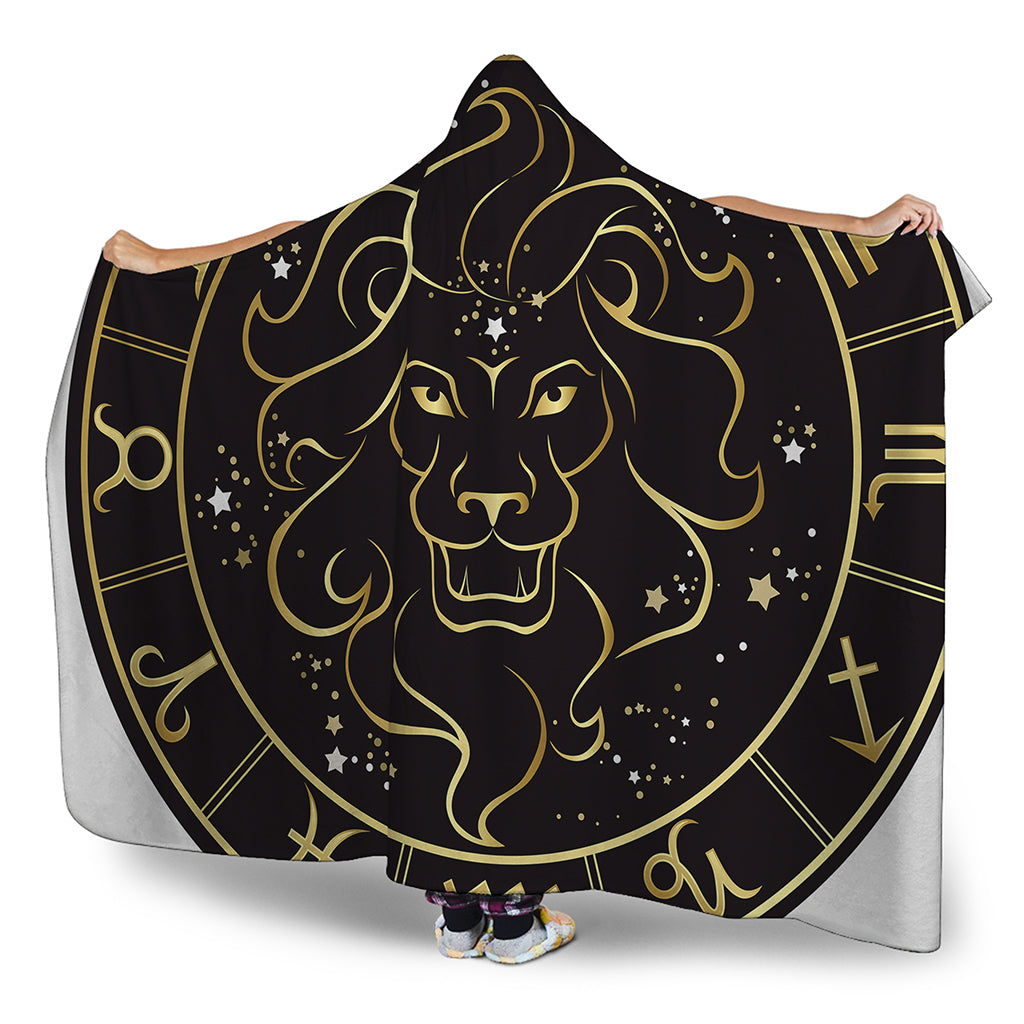 Gold And Black Leo Sign Print Hooded Blanket