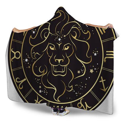 Gold And Black Leo Sign Print Hooded Blanket